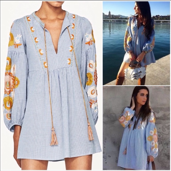 Zara Dresses & Skirts - Zara embroidered peasant dress 8086